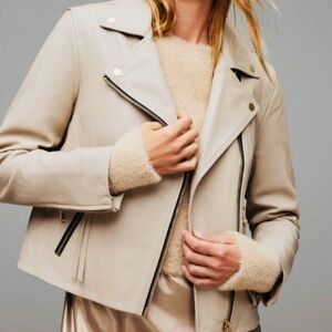 J.Crew Collection Leather Moto Jacket Cream Tan Size 4 EUC